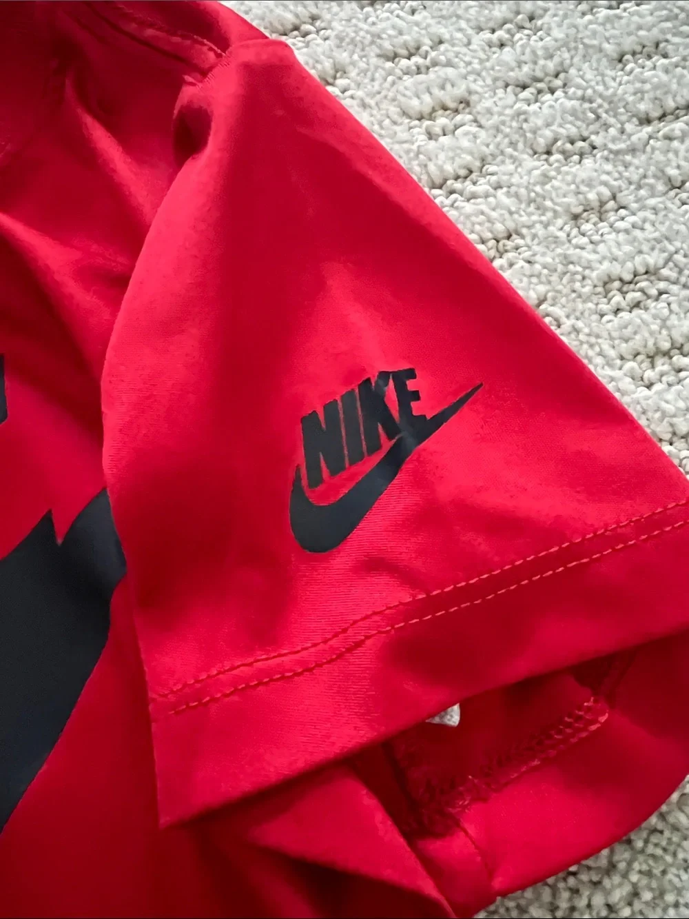 Nike Red Short-Sleeve Tee with Black Swoosh Logo